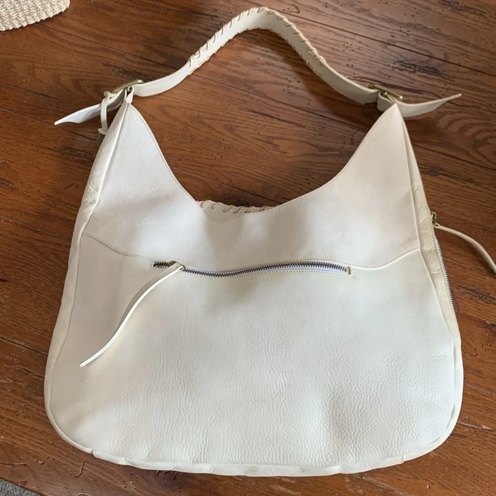 Dooney & Bourke Ivory Leather Whipstitched Large Hobo Shoulder Bag Made in Italy